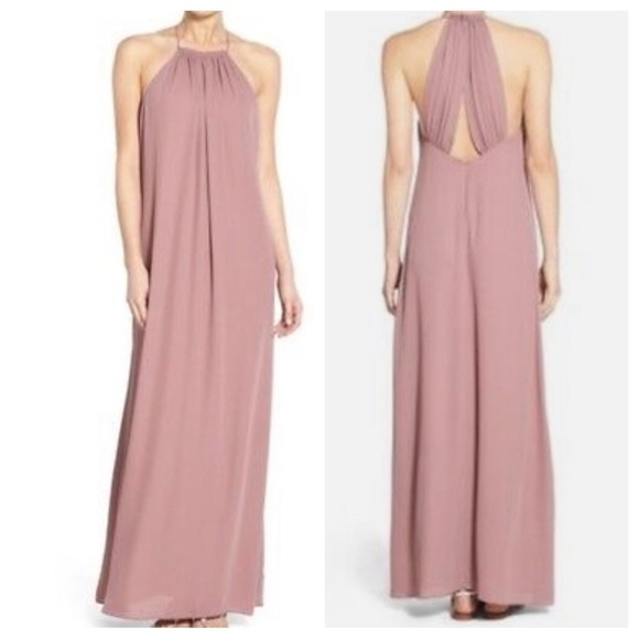 NWT Everly Mauve High Neck Maxi Dress Split Deep Vee Back SZ S - Picture 1 of 10